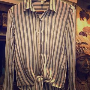 Elan Cream and Black strip Button Up